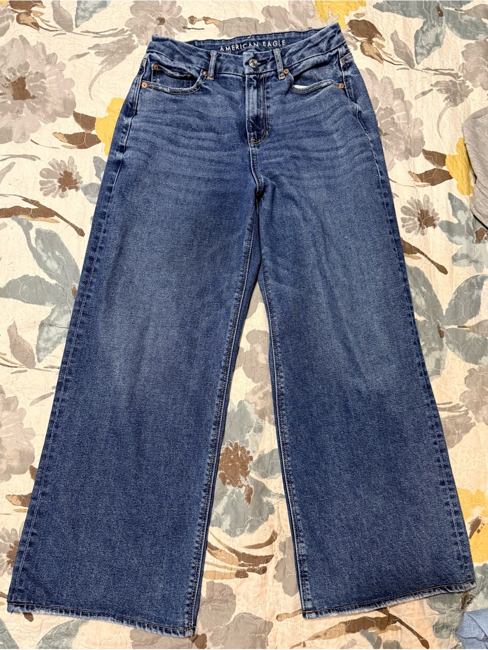 American Eagle Outfitters Curvy Super High-Rise Wide Leg Jeans - Dark Blue Denim